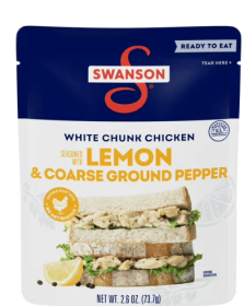 Swanson Lemon and Coarse Ground Pepper White Chunk Fully Cooked Chicken, Ready to Eat, Simple on-the-Go Meals, 2.6 oz Pouch